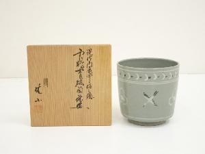 JAPANESE POTTERY AWATA WARE CELADON TEA BOWL / BISHAMON KIKKO 